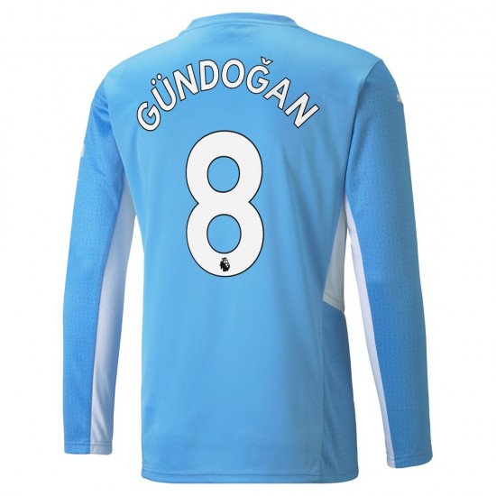 Camisola Manchester City Ilkay Gundogan 8 Equipamento Primeiro 2021-2022 Manga Comprida
